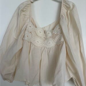 Anthropologie Cream Blouse with Crochet Detail